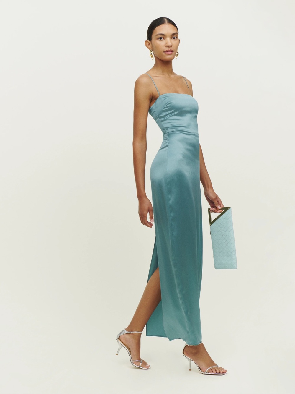 Reformation Frankie Silk Maxi in Verdigris size 4